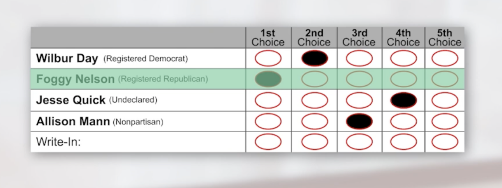 This image was used in an Alaska Division of Elections video explaining ranked choice voting. (Screenshot of Alaska Division of Elections video)